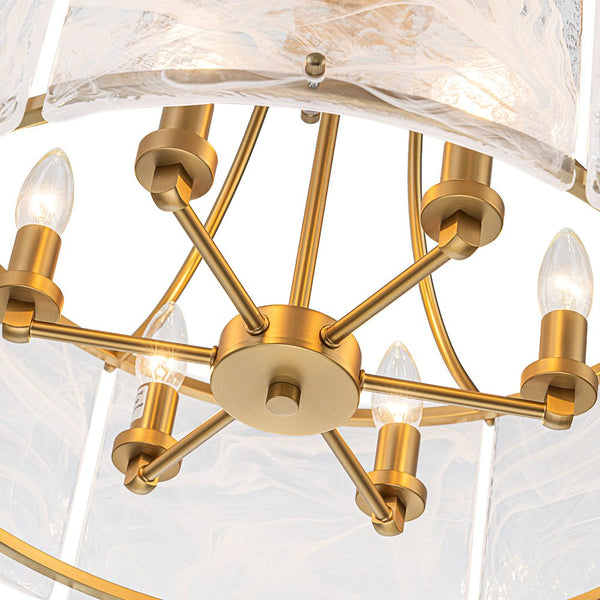 Chandelierias-Modern 6-Light White Stire Patterned Glass Drum Pendant-Chandeliers-Black-