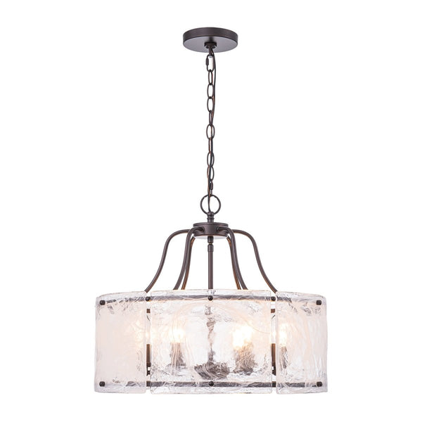 Chandelierias-Modern 6-Light White Stire Patterned Glass Drum Pendant-Chandeliers-Black-