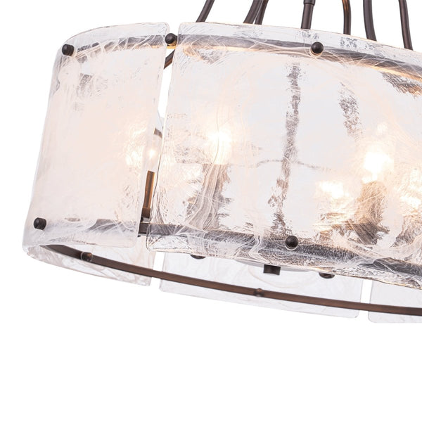 Chandelierias-Modern 6-Light White Stire Patterned Glass Drum Pendant-Chandeliers-Black-