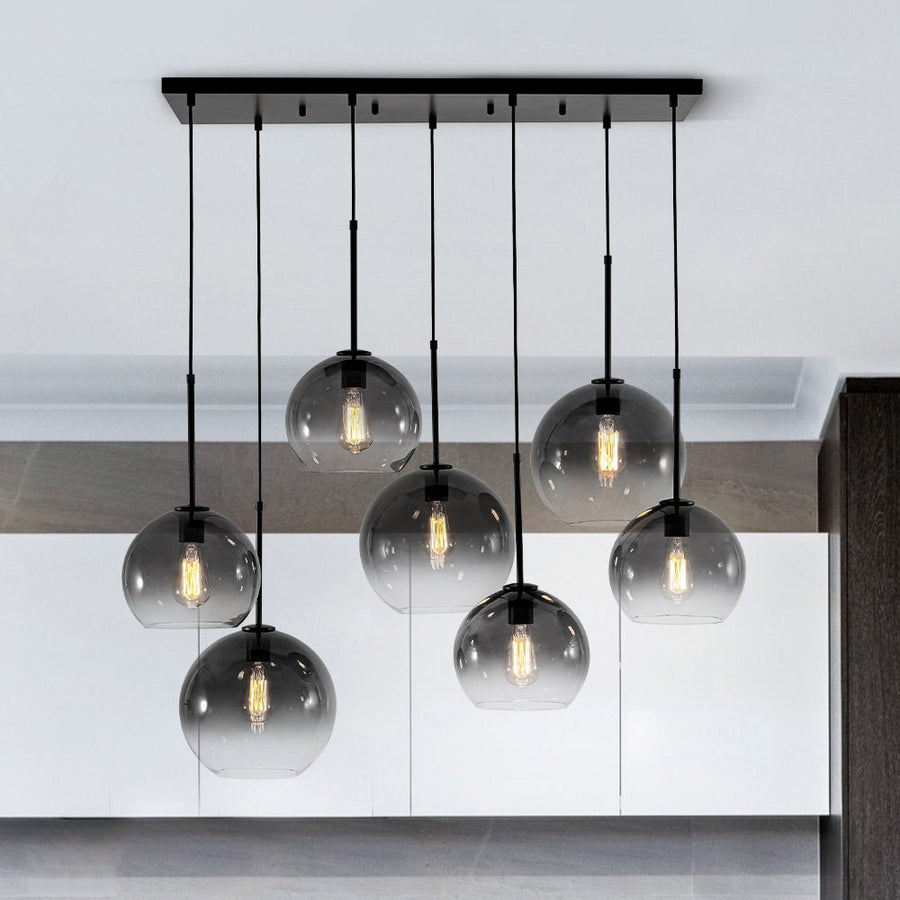 Chandelierias - Modern 7 - Light Sculptural Glass Globe Pendant Chandelier - Chandelier - Black - Gradient