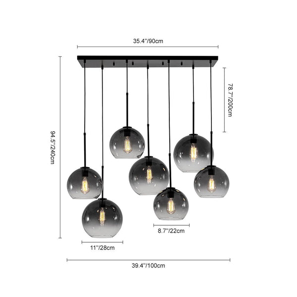 Chandelierias - Modern 7 - Light Sculptural Glass Globe Pendant Chandelier - Chandelier - Black - Gradient