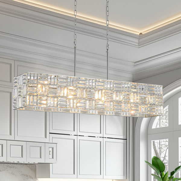 Chandelierias - Modern 8 - Light Crystal Grid Rectangle Chandelier - Chandelier - Polished Nickel - 