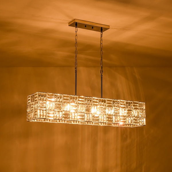 Chandelierias - Modern 8 - Light Crystal Grid Rectangle Chandelier - Chandelier - Polished Nickel - 