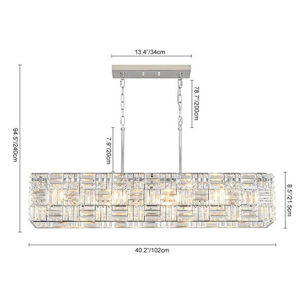 Chandelierias - Modern 8 - Light Crystal Grid Rectangle Chandelier - Chandelier - Polished Nickel - 