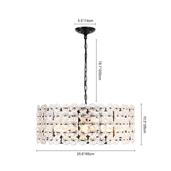 Chandelierias - Modern 8 - Light Dimmable Flower Glass Drum Pendant Chandelier - Pendant - Black - 