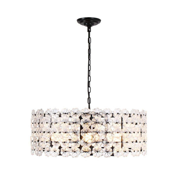 Chandelierias - Modern 8 - Light Dimmable Flower Glass Drum Pendant Chandelier - Pendant - Black - 