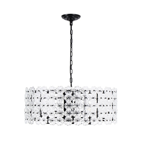 Chandelierias - Modern 8 - Light Dimmable Flower Glass Drum Pendant Chandelier - Pendant - Black - 