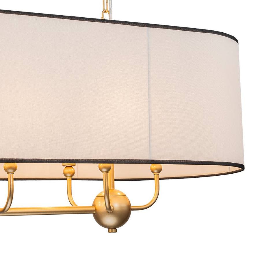 Chandelierias - Modern 8 - Light Fabric Shade Oval Drum Linear Chandelier - Chandelier - Brushed Brass - 