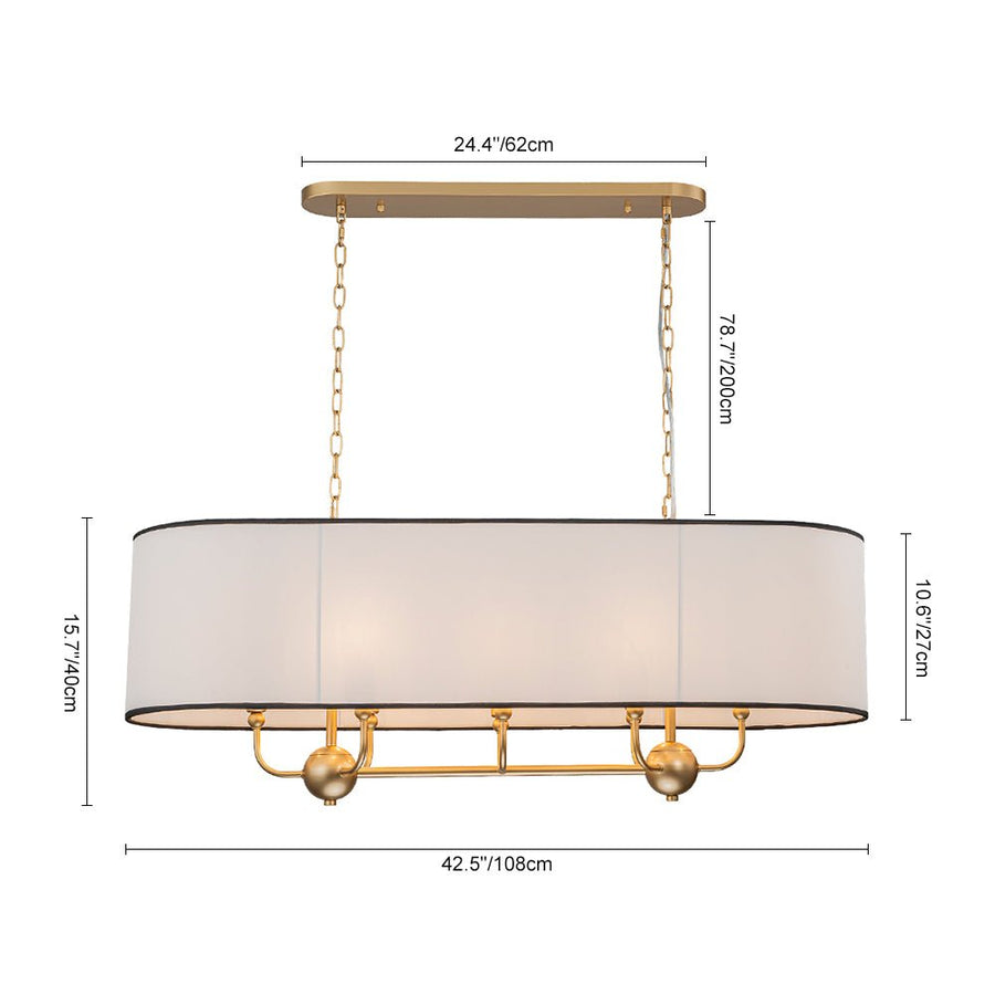 Chandelierias - Modern 8 - Light Fabric Shade Oval Drum Linear Chandelier - Chandelier - Brushed Brass - 