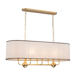 Chandelierias - Modern 8 - Light Fabric Shade Oval Drum Linear Chandelier - Chandelier - Brushed Brass - 