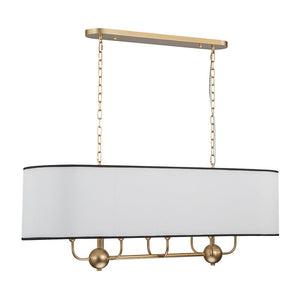 Chandelierias - Modern 8 - Light Fabric Shade Oval Drum Linear Chandelier - Chandelier - Brushed Brass - 