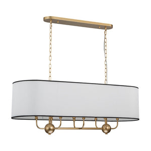 Chandelierias - Modern 8 - Light Fabric Shade Oval Drum Linear Chandelier - Chandelier - Brushed Brass - 