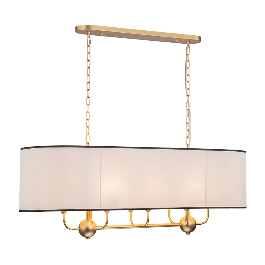 Chandelierias - Modern 8 - Light Fabric Shade Oval Drum Linear Chandelier - Chandelier - Brushed Brass - 