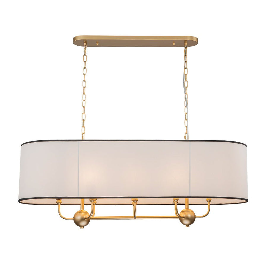 Chandelierias - Modern 8 - Light Fabric Shade Oval Drum Linear Chandelier - Chandelier - Brushed Brass - 