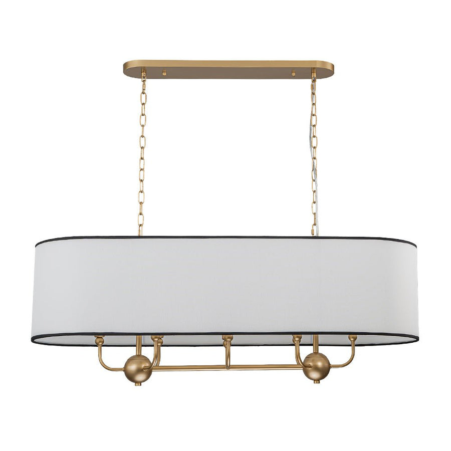 Chandelierias - Modern 8 - Light Fabric Shade Oval Drum Linear Chandelier - Chandelier - Brushed Brass - 