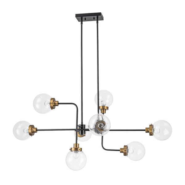 Chandelierias - Modern 8 - Light Linear Seeded Glass Globe Chandelier - Chandelier - Black & Brass - 