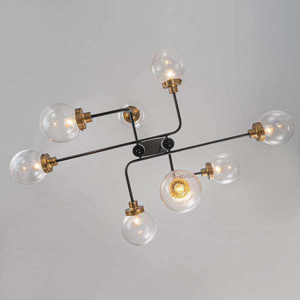 Chandelierias - Modern 8 - Light Linear Seeded Glass Globe Chandelier - Chandelier - Black & Brass - 