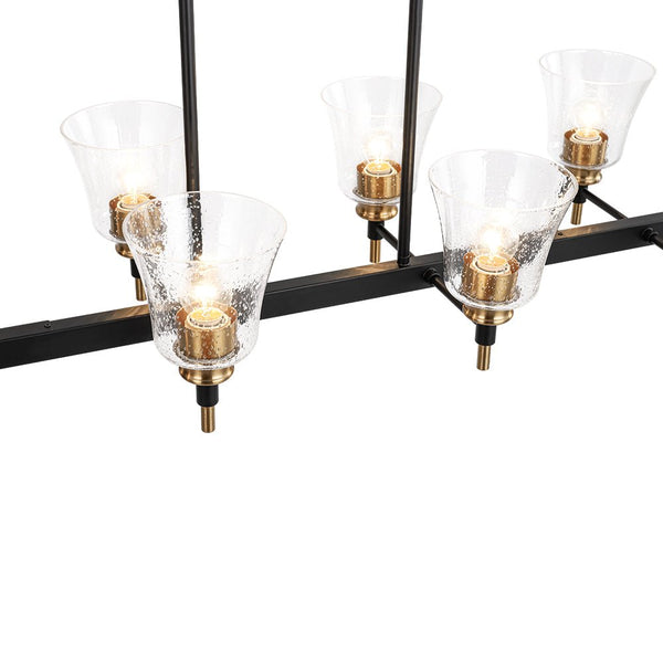 Chandelierias - Modern 8 - Light Seedy Bell Glass Kitchen Island Chandelier - Chandeliers - Black & Gold - 