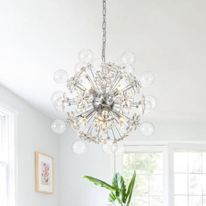 Chandelierias-Modern 9-Light Crystal Mixed Glass Bubble Sphere Starburst Chandelier-Chandeliers-Silver-