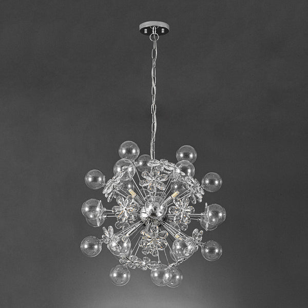 Chandelierias-Modern 9-Light Crystal Mixed Glass Bubble Sphere Starburst Chandelier-Chandeliers-Silver-