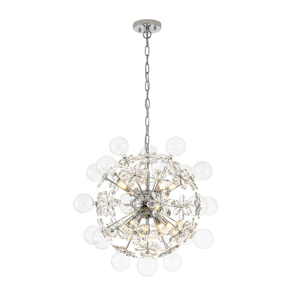 Chandelierias-Modern 9-Light Crystal Mixed Glass Bubble Sphere Starburst Chandelier-Chandeliers-Silver-