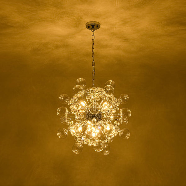 Chandelierias-Modern 9-Light Crystal Mixed Glass Bubble Sphere Starburst Chandelier-Chandeliers-Silver-