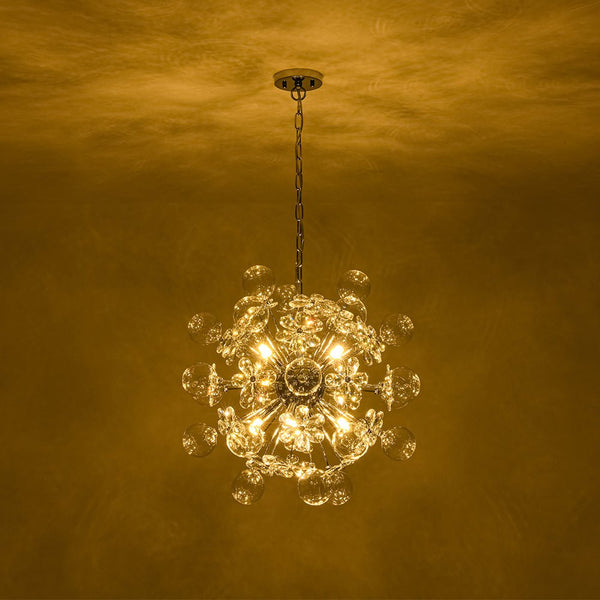 Chandelierias-Modern 9-Light Crystal Mixed Glass Bubble Sphere Starburst Chandelier-Chandeliers-Silver-