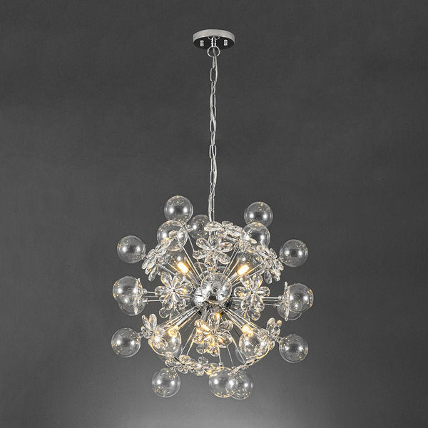 Chandelierias-Modern 9-Light Crystal Mixed Glass Bubble Sphere Starburst Chandelier-Chandeliers-Silver-