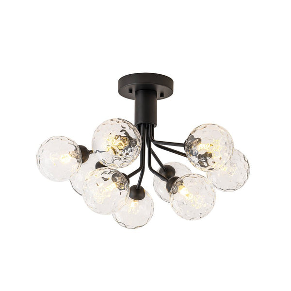 Chandelierias - Modern 9 - Light Hammered Glass Sputnik Semi - Flush Mount - Semi Flush - Black - 