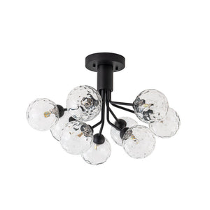 Chandelierias - Modern 9 - Light Hammered Glass Sputnik Semi - Flush Mount - Semi Flush - Black - 