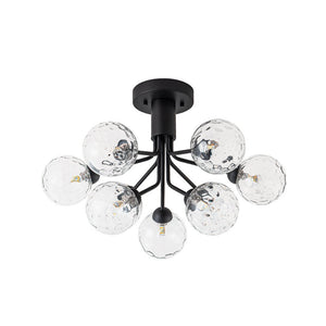 Chandelierias - Modern 9 - Light Hammered Glass Sputnik Semi - Flush Mount - Semi Flush - Black - 