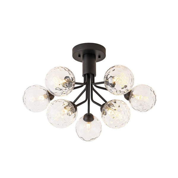 Chandelierias - Modern 9 - Light Hammered Glass Sputnik Semi - Flush Mount - Semi Flush - Black - 