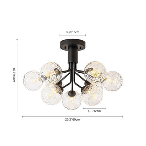 Chandelierias - Modern 9 - Light Hammered Glass Sputnik Semi - Flush Mount - Semi Flush - Black - 