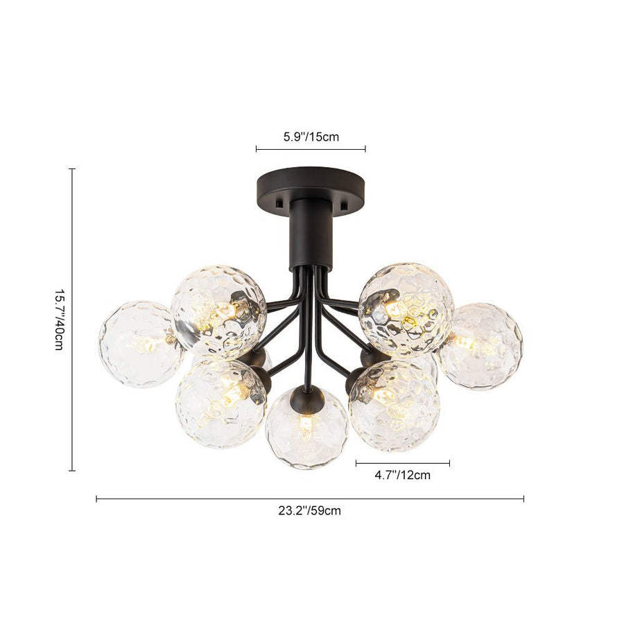 Chandelierias - Modern 9 - Light Hammered Glass Sputnik Semi - Flush Mount - Semi Flush - Black - 