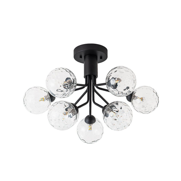 Chandelierias - Modern 9 - Light Hammered Glass Sputnik Semi - Flush Mount - Semi Flush - Black (Back - order) - 