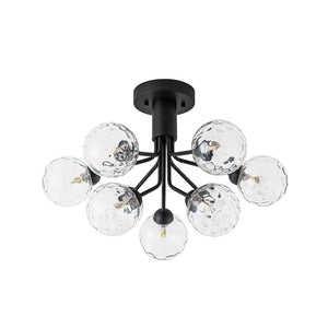 Chandelierias - Modern 9 - Light Hammered Glass Sputnik Semi - Flush Mount - Semi Flush - Black (Back - order) - 