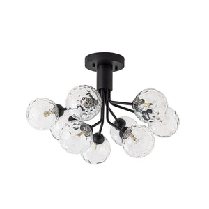 Chandelierias - Modern 9 - Light Hammered Glass Sputnik Semi - Flush Mount - Semi Flush - Black (Back - order) - 