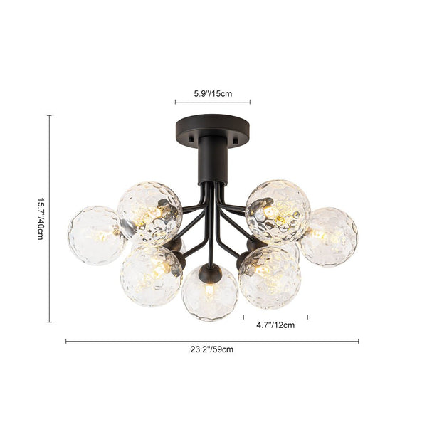 Chandelierias - Modern 9 - Light Hammered Glass Sputnik Semi - Flush Mount - Semi Flush - Black (Back - order) - 