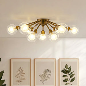 Chandelierias - Modern 9 - Light Hedgehog Bubble Sputnik Semi - flush Mount - Semi Flush - Brushed Brass - 