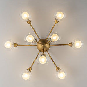 Chandelierias - Modern 9 - Light Hedgehog Bubble Sputnik Semi - flush Mount - Semi Flush - Brushed Brass - 