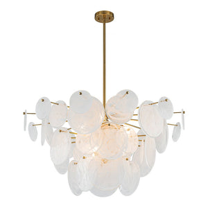 Chandelierias - Modern 9 - Light White Strie Glass Tiered Chandelier - Chandeliers - Brass - 