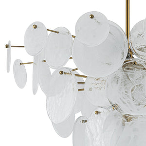 Chandelierias - Modern 9 - Light White Strie Glass Tiered Chandelier - Chandeliers - Brass - 