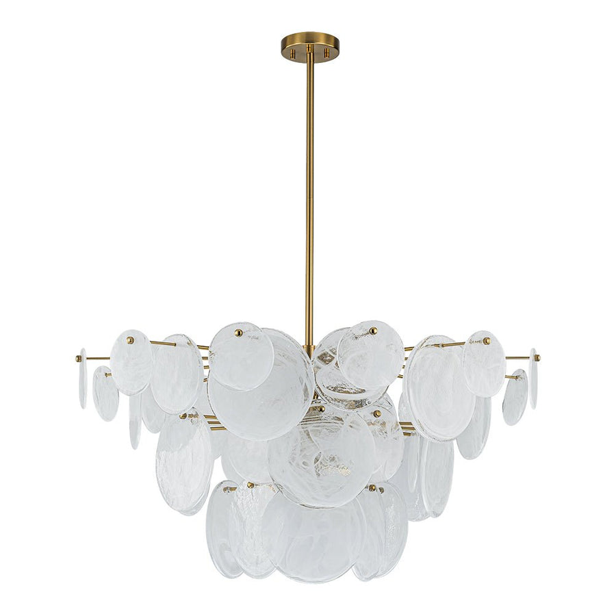 Chandelierias - Modern 9 - Light White Strie Glass Tiered Chandelier - Chandeliers - Brass - 