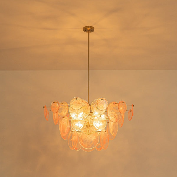 Chandelierias - Modern 9 - Light White Strie Glass Tiered Chandelier - Chandeliers - Brass - Sunset Clouds