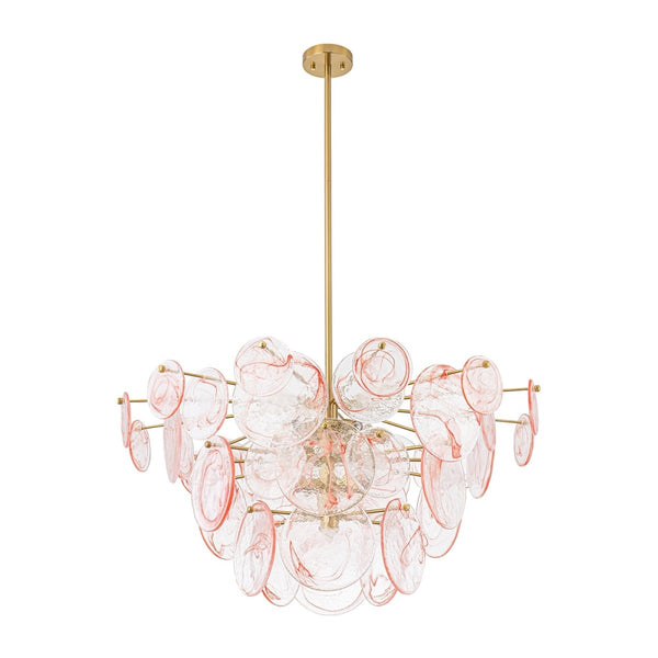 Chandelierias - Modern 9 - Light White Strie Glass Tiered Chandelier - Chandeliers - Brass - Sunset Clouds