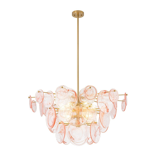 Chandelierias - Modern 9 - Light White Strie Glass Tiered Chandelier - Chandeliers - Brass - Sunset Clouds