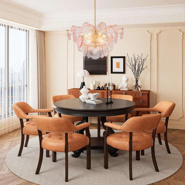 Chandelierias-Modern 9-Light White Strie Glass Tiered Chandelier-Chandeliers-Brass-White Drifting Clouds