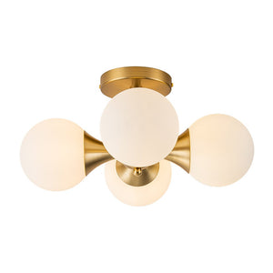 Chandelierias-Modern Antiqued Brass 4-Light Matte Glass Semi-Flush Mount-Semi Flush-Antiqued Brass-