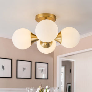 Chandelierias-Modern Antiqued Brass 4-Light Matte Glass Semi-Flush Mount-Semi Flush-Antiqued Brass-