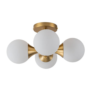 Chandelierias-Modern Antiqued Brass 4-Light Matte Glass Semi-Flush Mount-Semi Flush-Antiqued Brass-